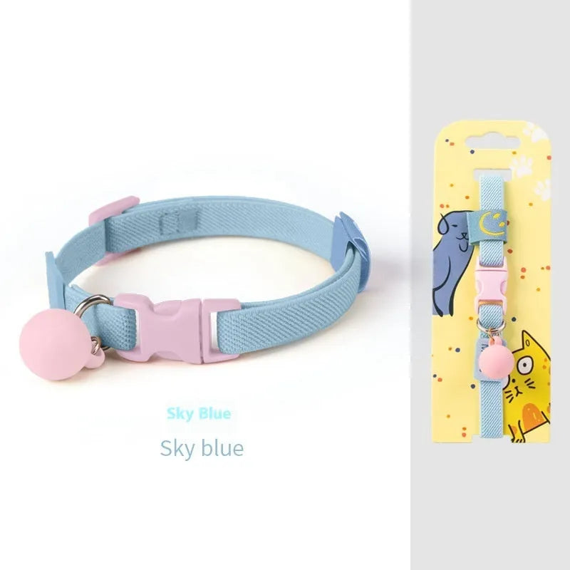 Small dog wearing a stretchy yellow polyester elastic pet collar.
