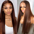 Long straight hair lace front wig side bangs piano colour high temperature fibre full-head