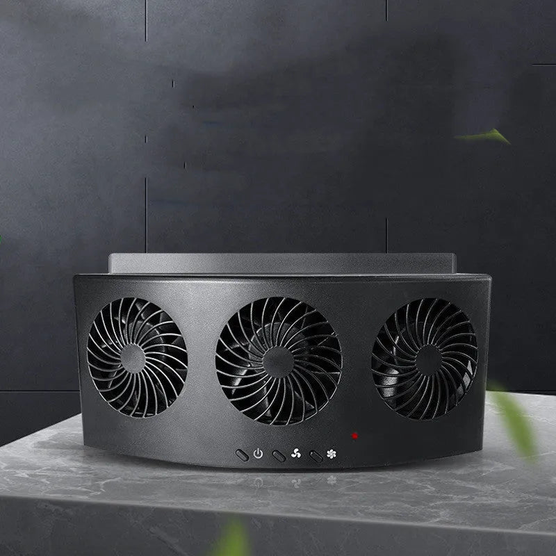Black and white USB-powered car ventilation fan with 1.5m cable for vehicle odour reduction