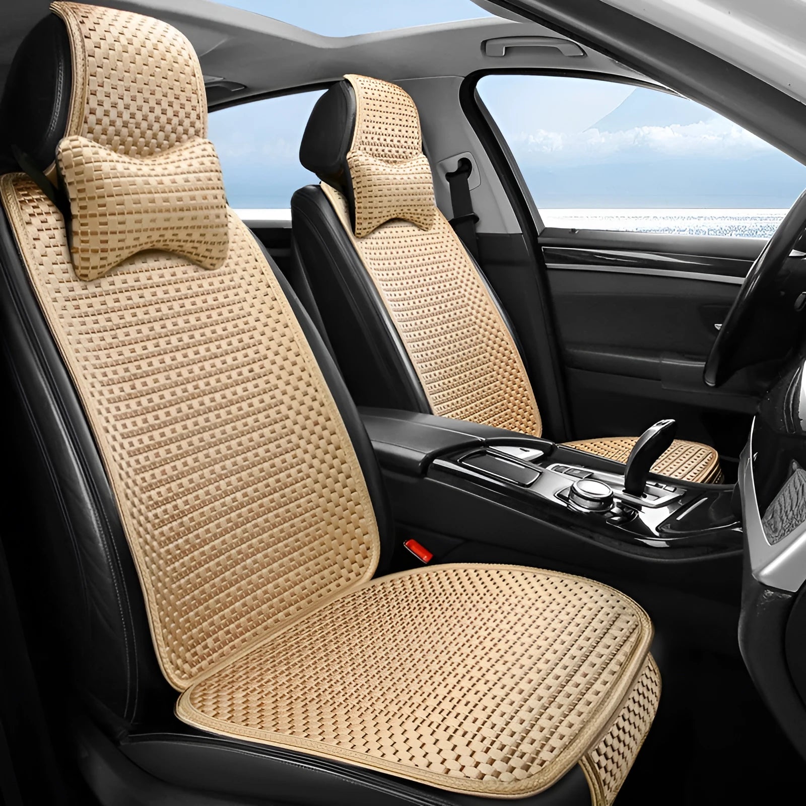 Summer minimalist ice silk car seat cushion in warm cream colour for universal vehicle fit