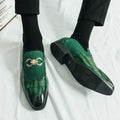 Men's black Korean-style pointed toe leather shoes with decorative sewing lines on artificial PU upper