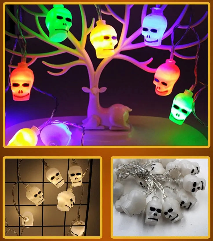 Halloween LED string lights with pumpkin, ghost, and bat decorations on a 1.2m white wire.