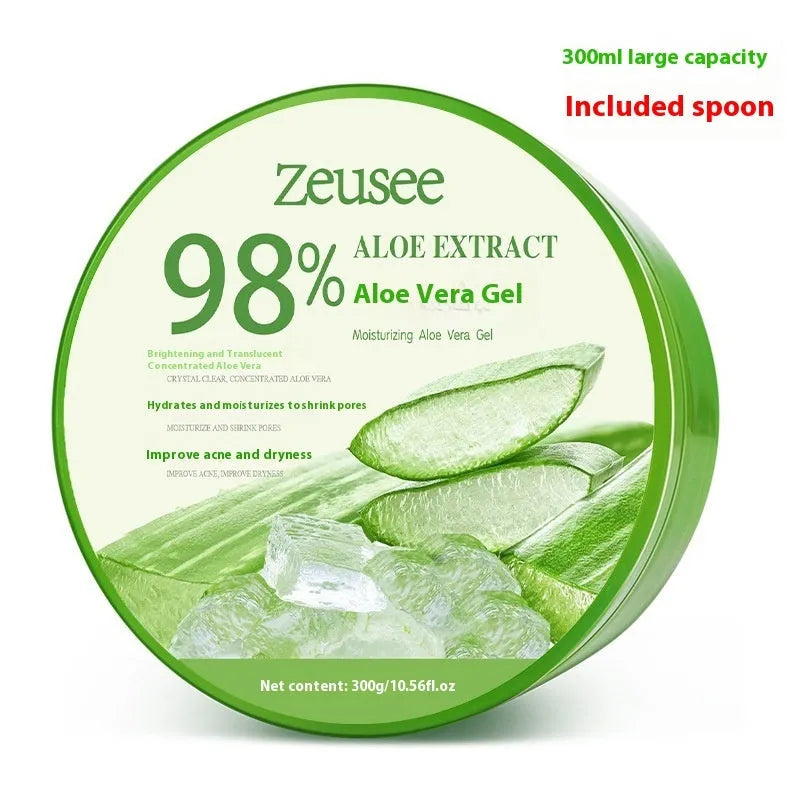 300g tub of aloe vera gel for acne control and hydration with a small white scoop on top.