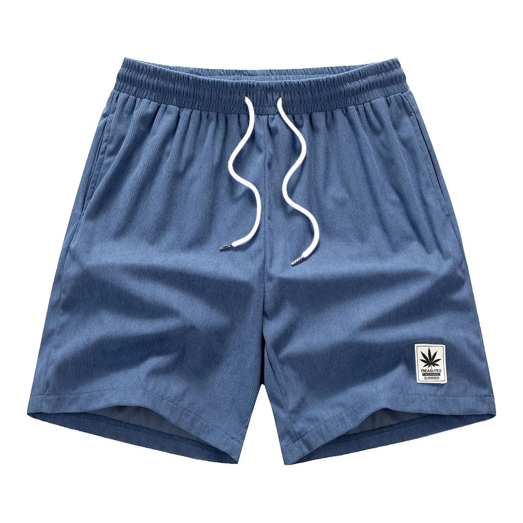 Men's black drawstring summer shorts with straight leg on a mannequin