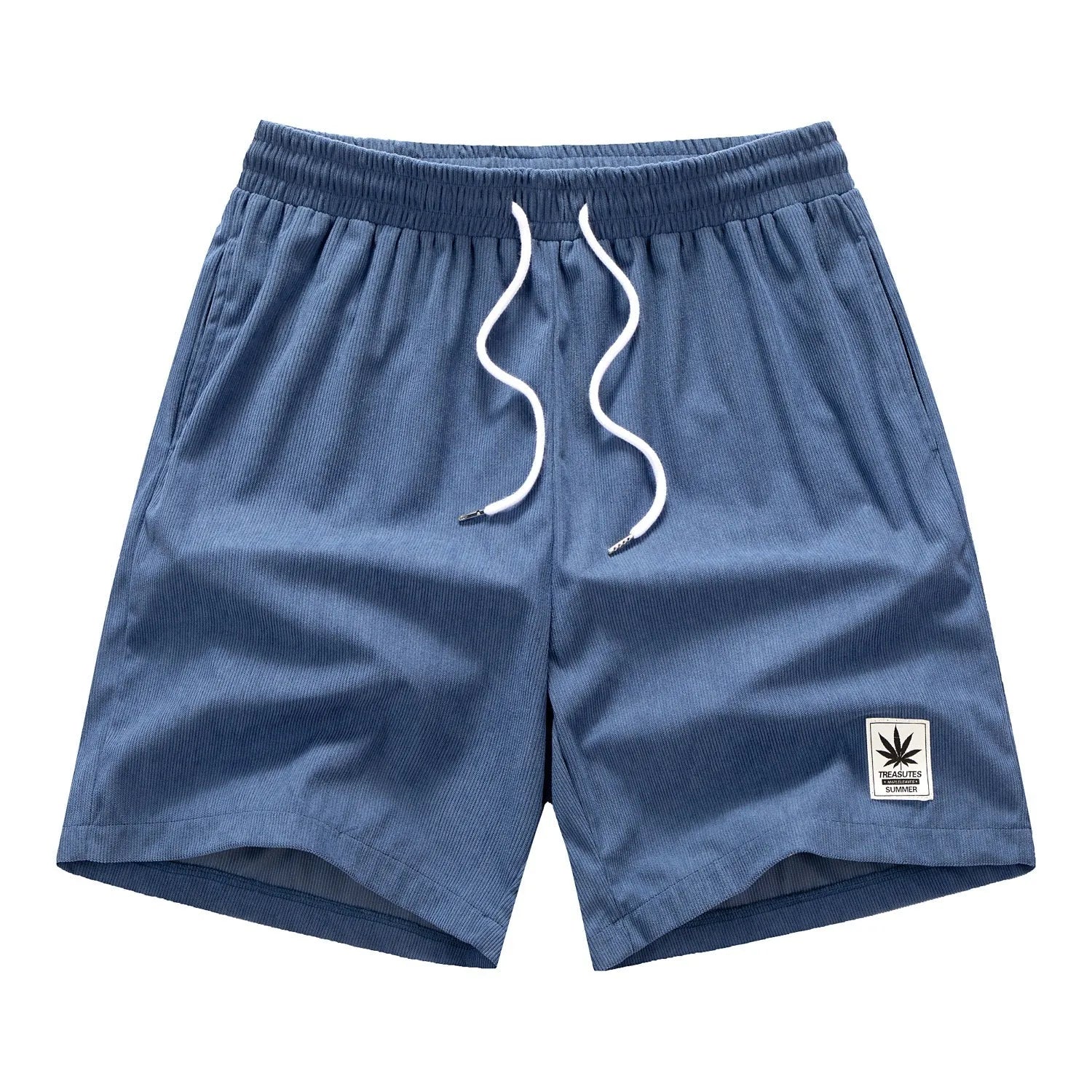Men's black drawstring summer shorts with straight leg on a mannequin