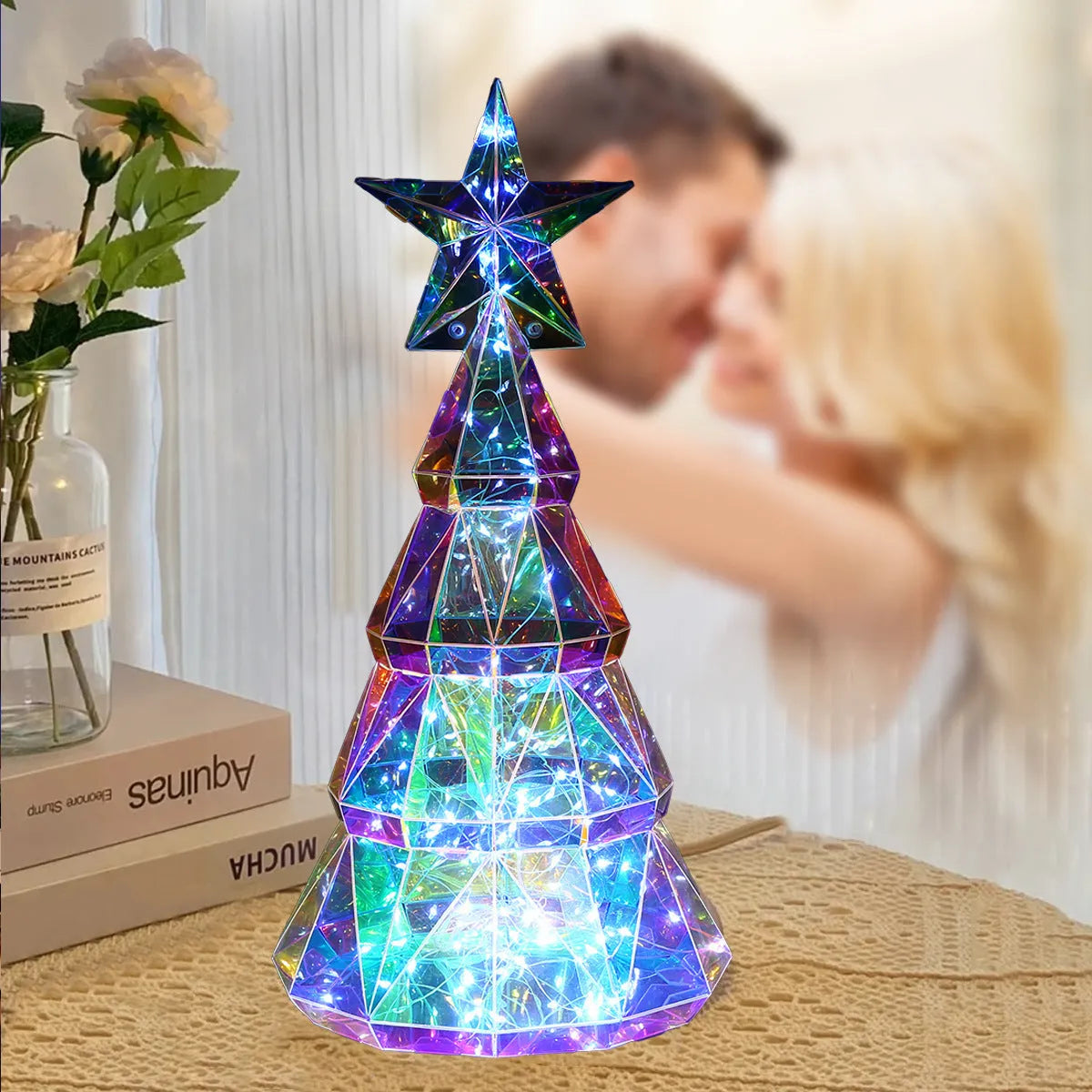 LED light-up Christmas tree decoration with colourful cartoon design on white background