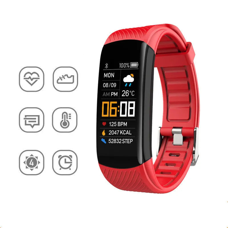 Adult TPU sports pedometer bracelet with coloured strap and 0.96-inch screen.