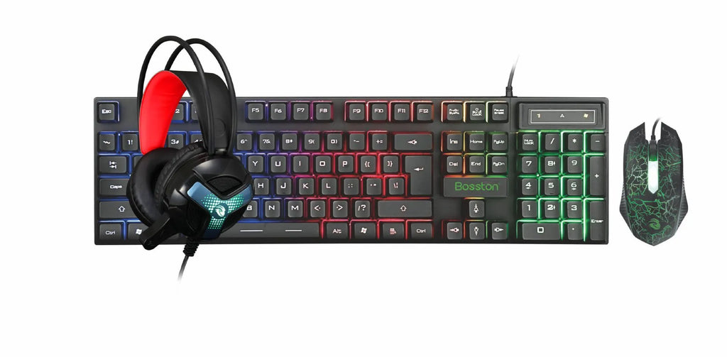 Thunder Wolf T800 four-piece gaming set with luminous keyboard, mouse, headset and mouse pad