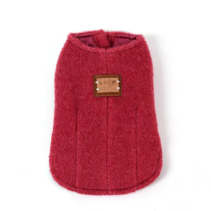 Small dog wearing a blue Korean-style cotton cashmere vest for autumn and winter.