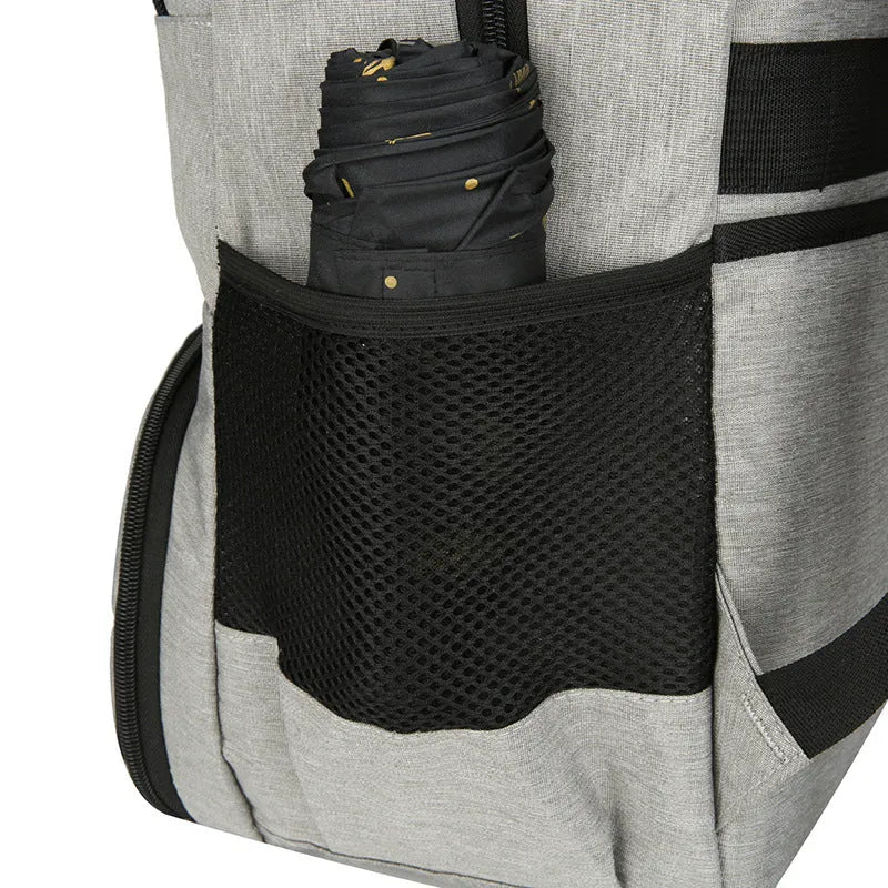 Insulated Oxford cloth picnic backpack showing curved shoulder straps and dry wet separation compartments