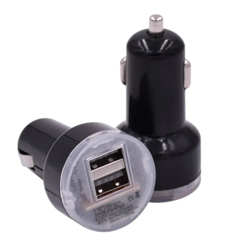 Car Charger 2 Port Dual USB vehicle charger in black and white colour options