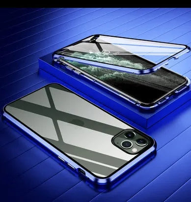 Tempered glass anti-spy phone case for iPhone with geometric pattern in black silver red gold green or blue