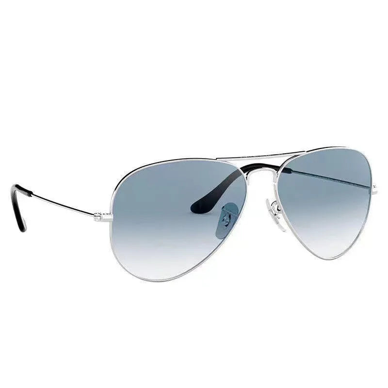 Tempered glass sunglasses with UV protection in gold, silver, and black frame options.