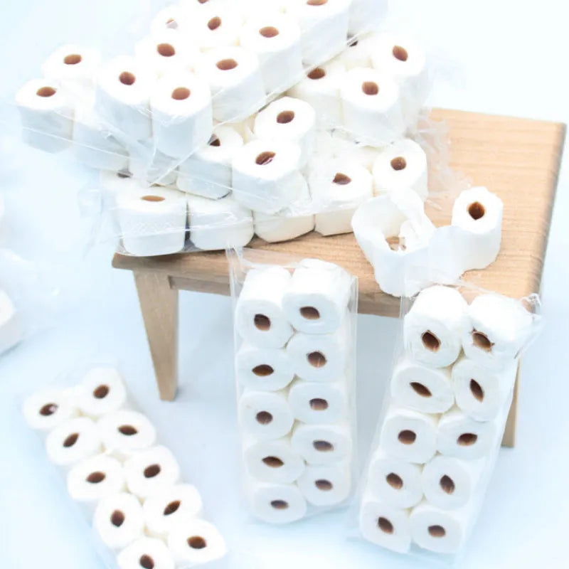 Paper simulated tissue roll model for children's pretend play measuring 30x15x80mm