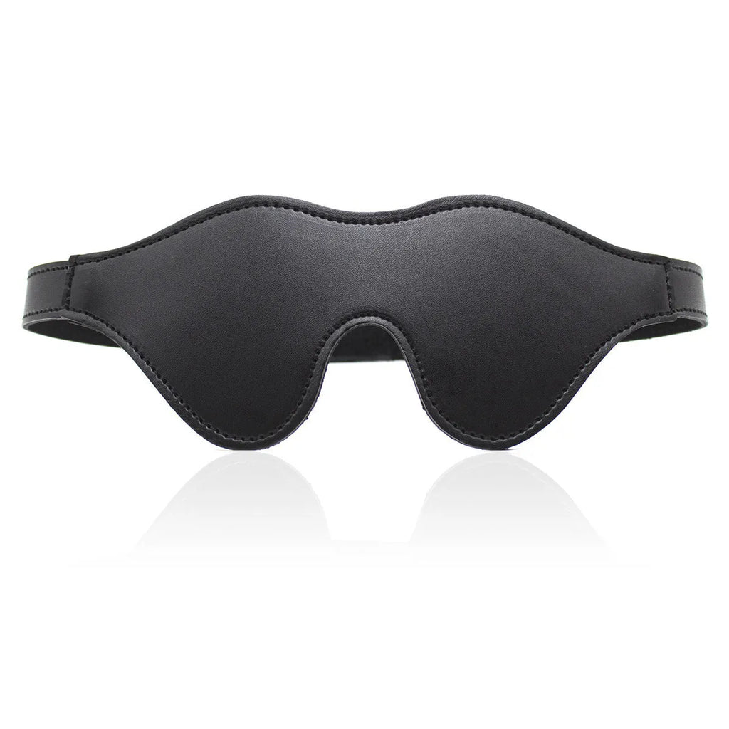 Women's leather eye mask with Velcro strap in black colour showing three-dimensional design