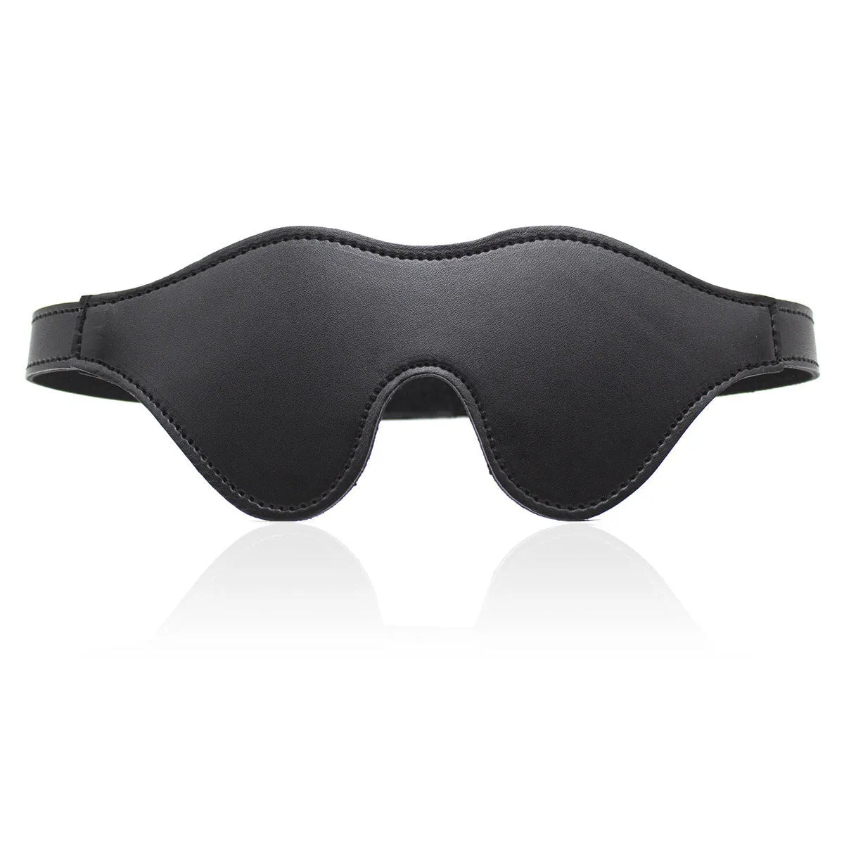 Women's leather eye mask with Velcro strap in black colour showing three-dimensional design