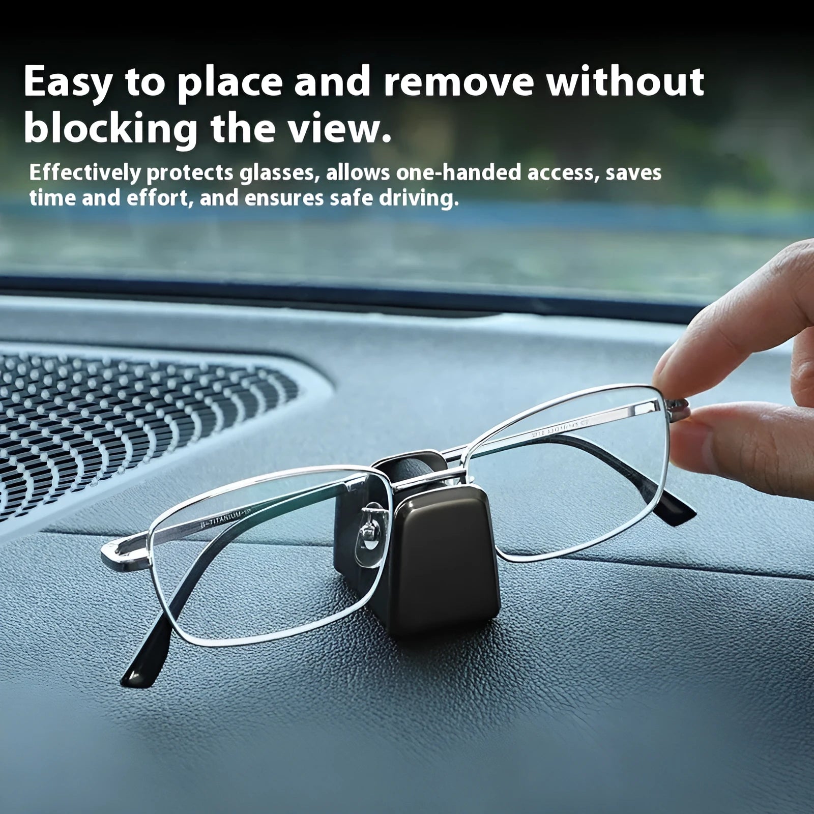Zinc alloy car dashboard glasses clip with leather detail in black, gray, green, or red.