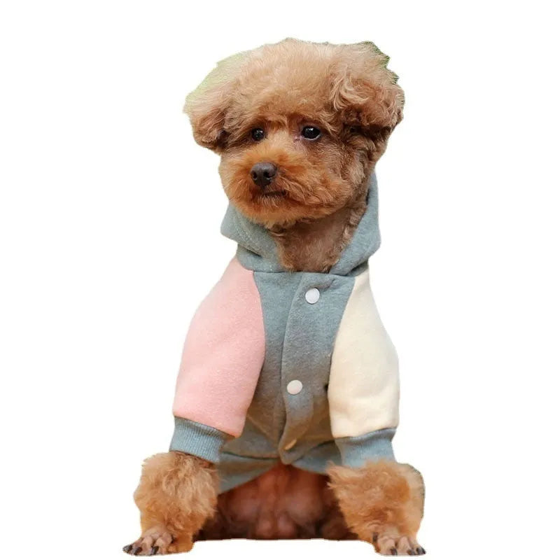 Brown cotton dog sweatshirt shown with green and pink colour options, sizes XS to 2XL