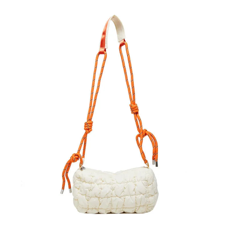 Women's lightweight nylon messenger bag with pillow shape and diamond pattern
