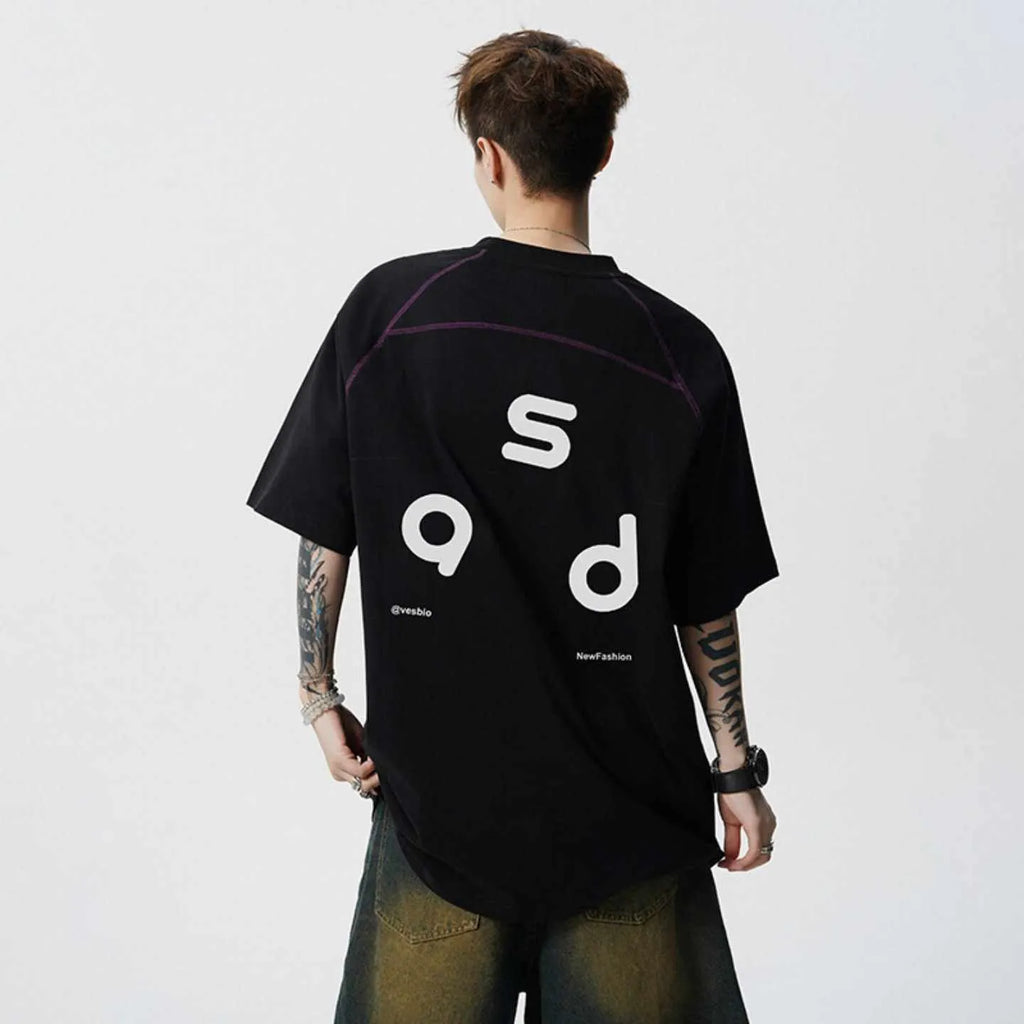 Men's loose fit cotton T-shirt in black and white colours with round neck and short sleeves