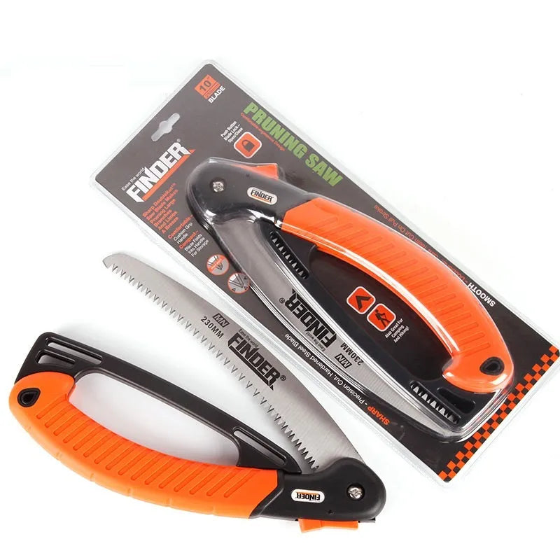 230mm folding pruning saw with TPR grip extended for garden trunk cutting