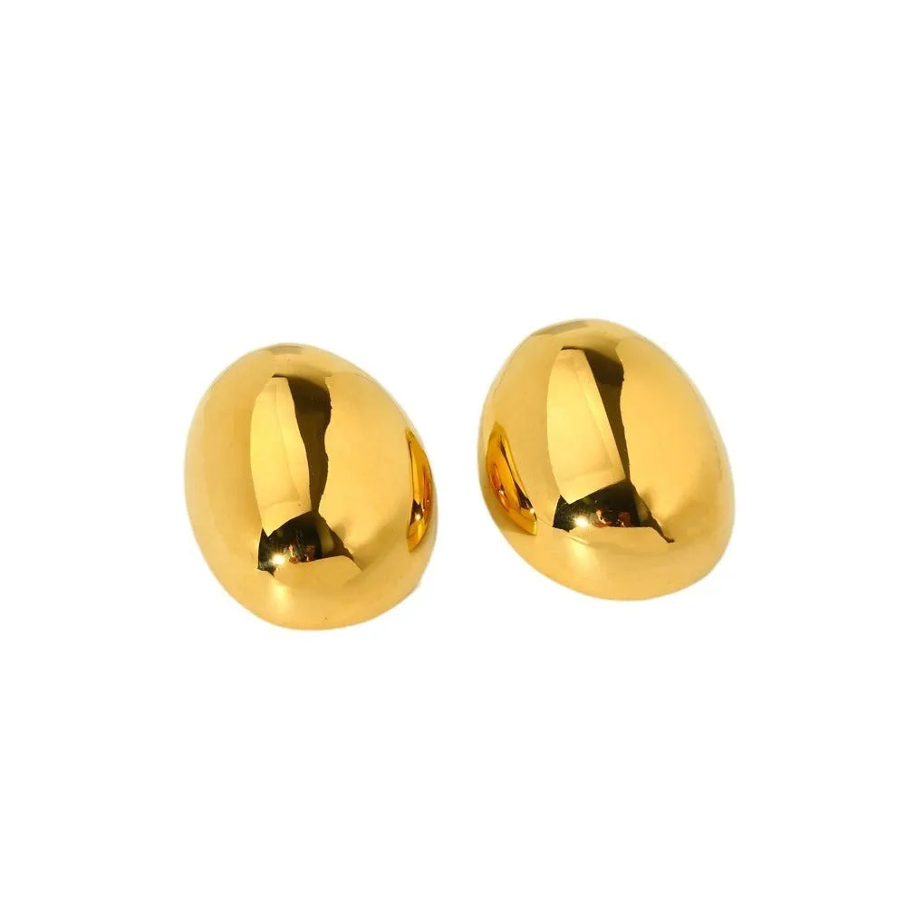 Geometric stainless steel earrings with glazed surface and line elements in gold colour DFE139