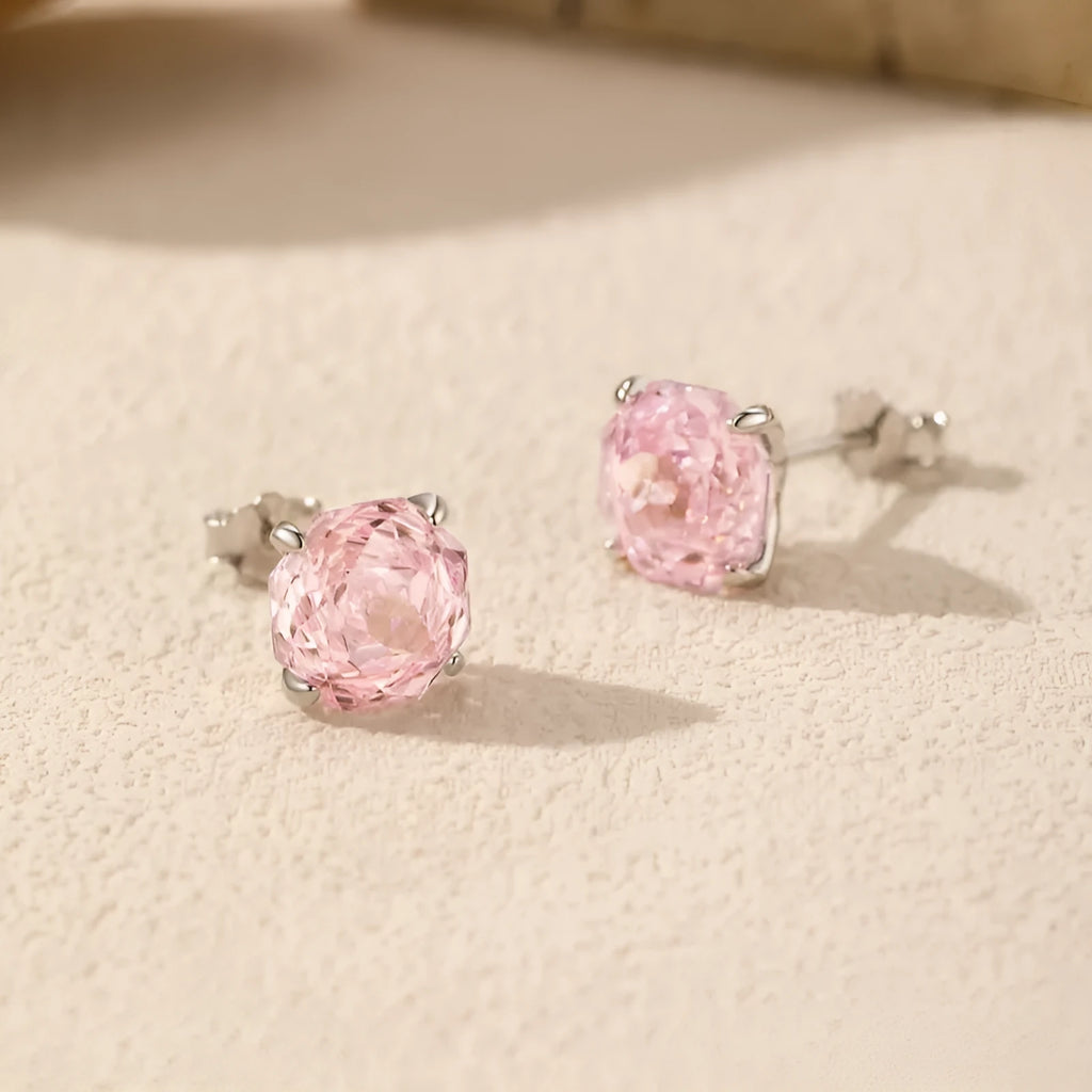 S925 sterling silver rose stud earrings for women in pink 6mm and 8mm sizes