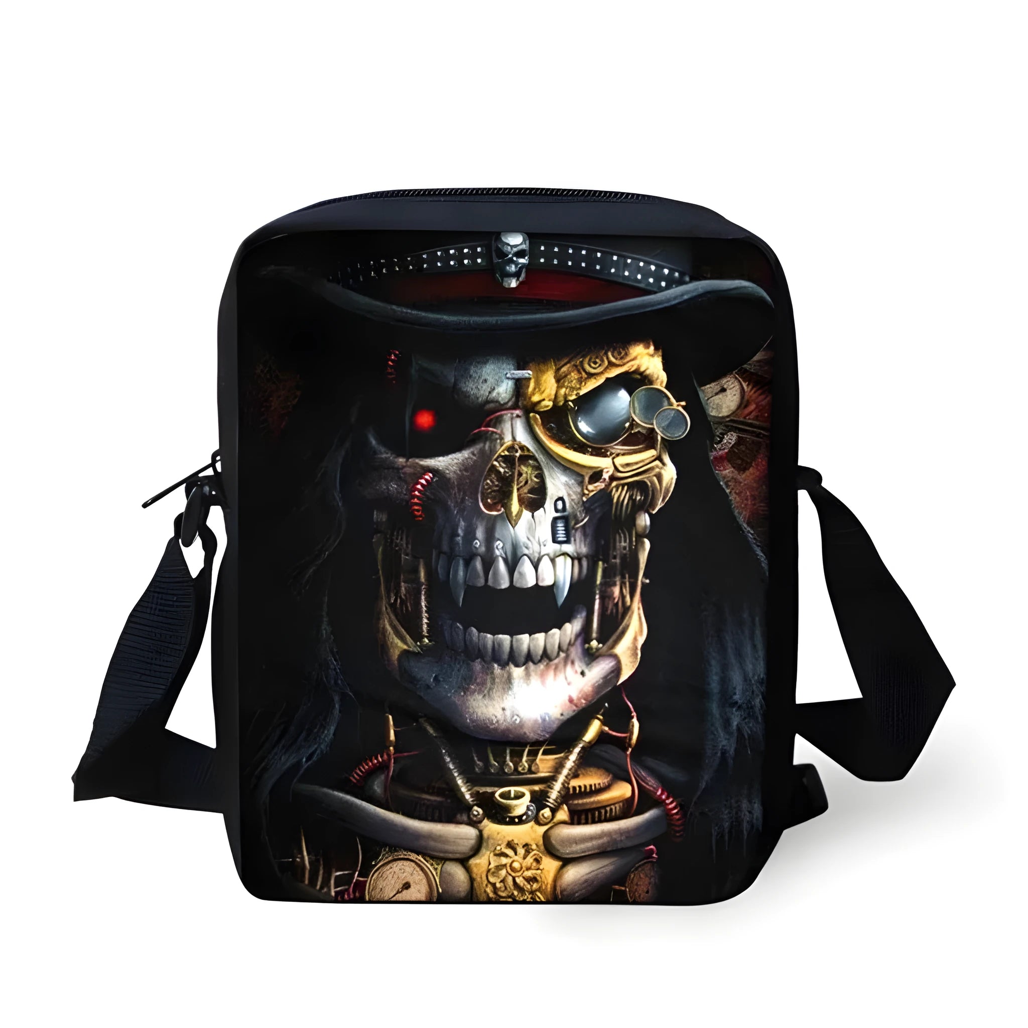 35cm long children's skull pattern messenger bag with double straps and a zipper pocket
