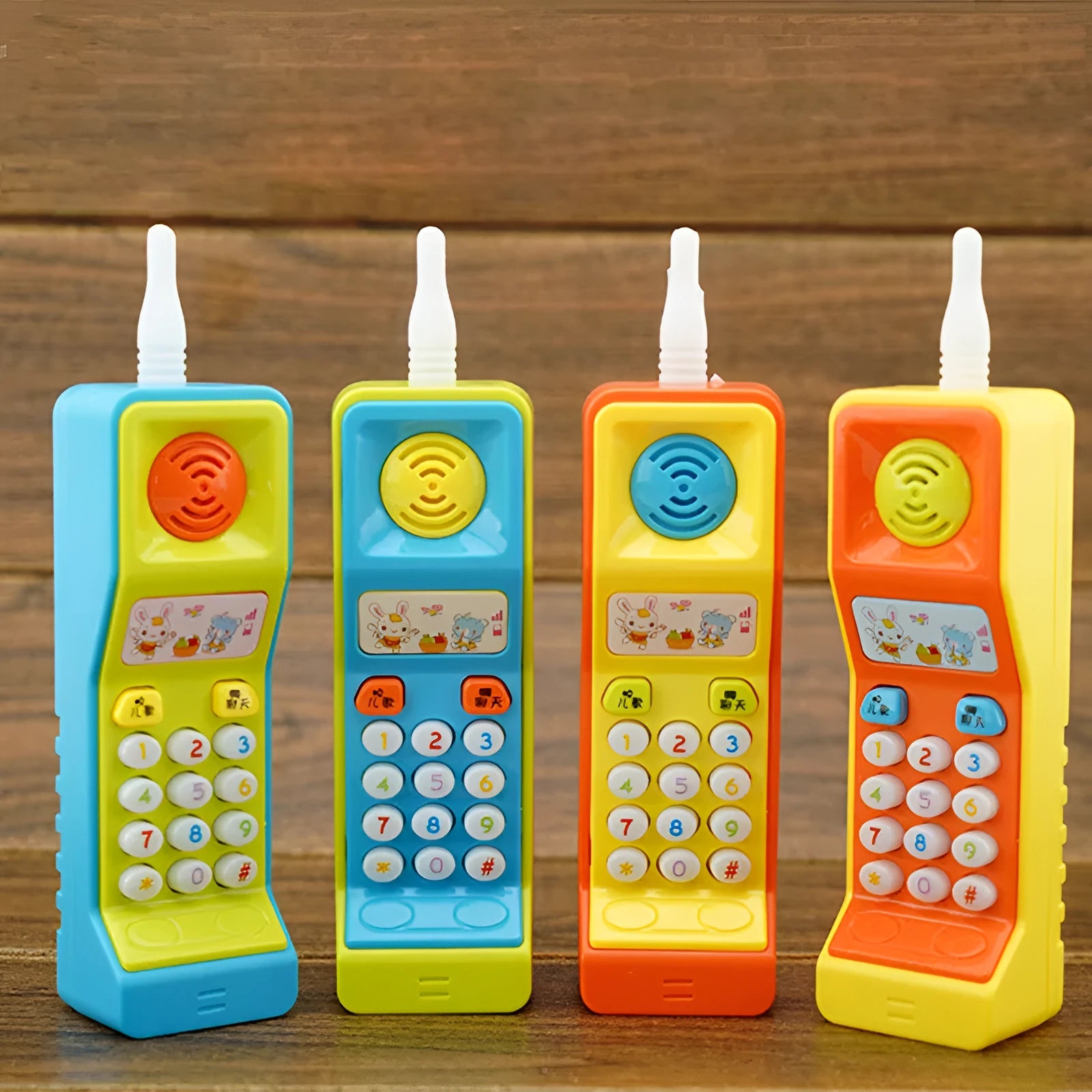 Children's educational toys with sound, light, and music features including cartoon animal designs
