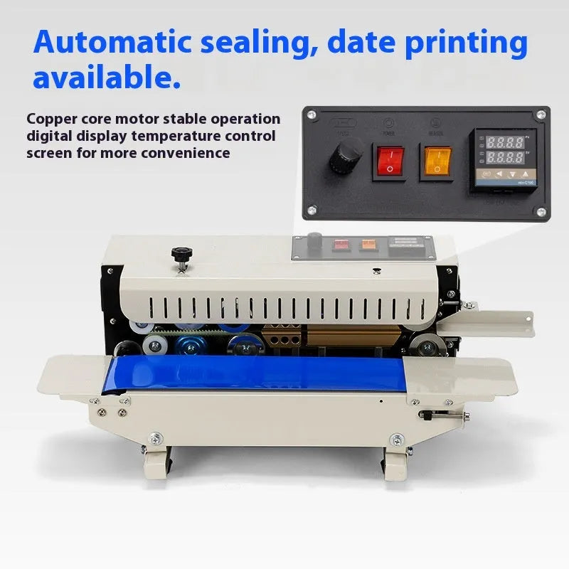 Small portable steel hand-operated sealing machine with a date print mechanism