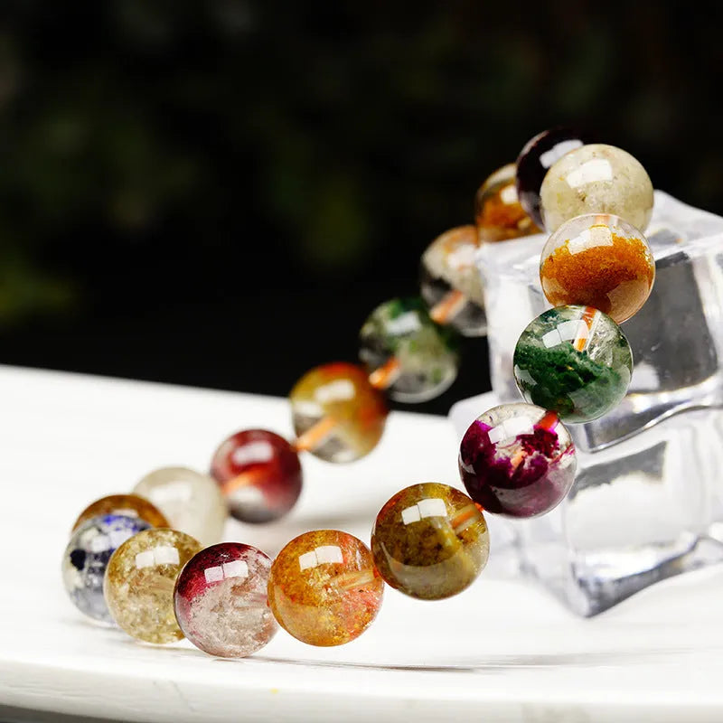 Colourful ghost cornucopia crystal bracelet with 10mm beads in ethnic retro style