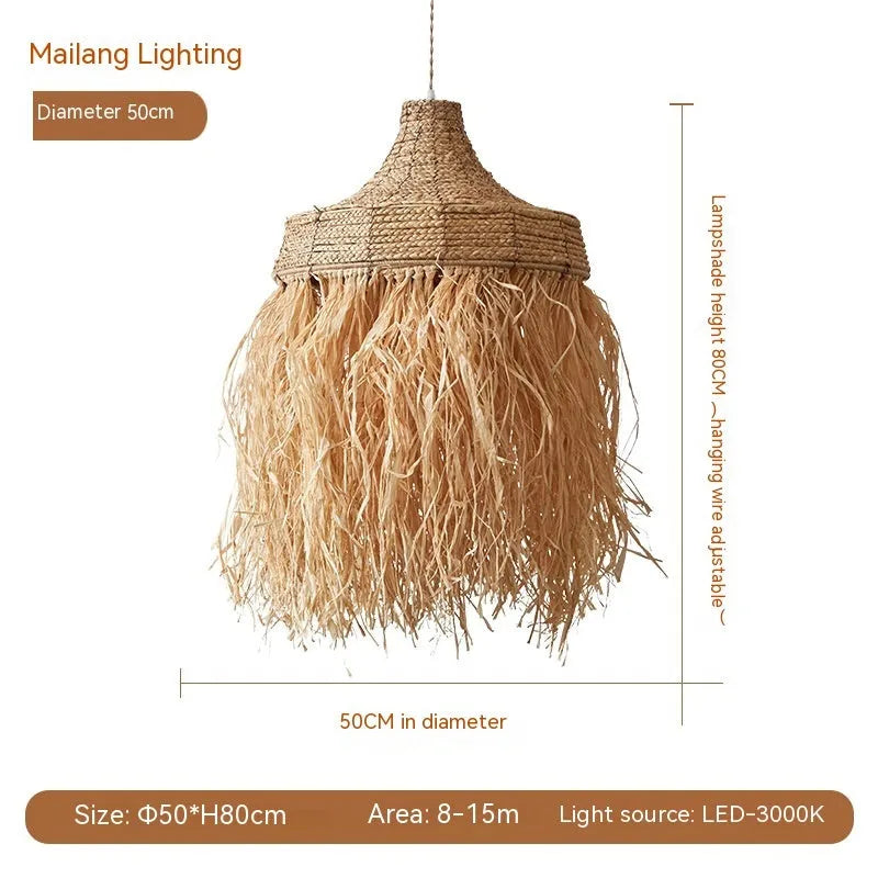 Southeast Asian style restaurant pendant light with 50cm woven wild vetch and willow shade