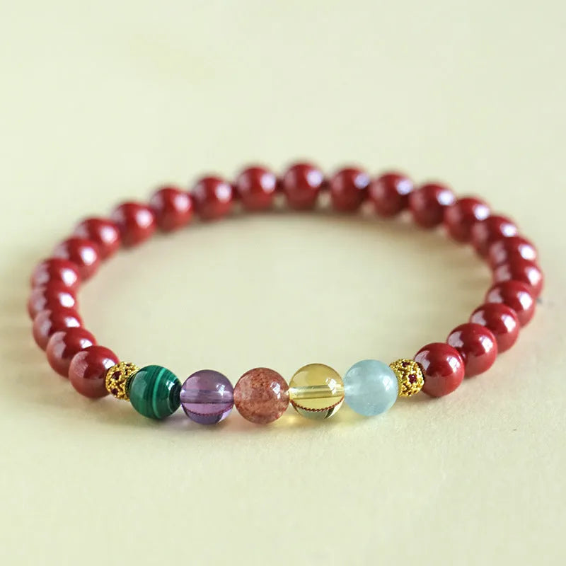Purple gold sand crystal string beads bracelet showing natural colour variation and handcrafted construction