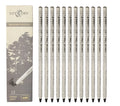 Professional drawing charcoal set showing multiple pencil grades from 4H to 14B with specialist soft carbon tools