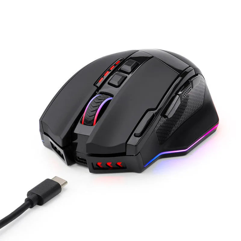 Black Redragon M801P dual mode wireless gaming mouse with nine buttons and ergonomic shape