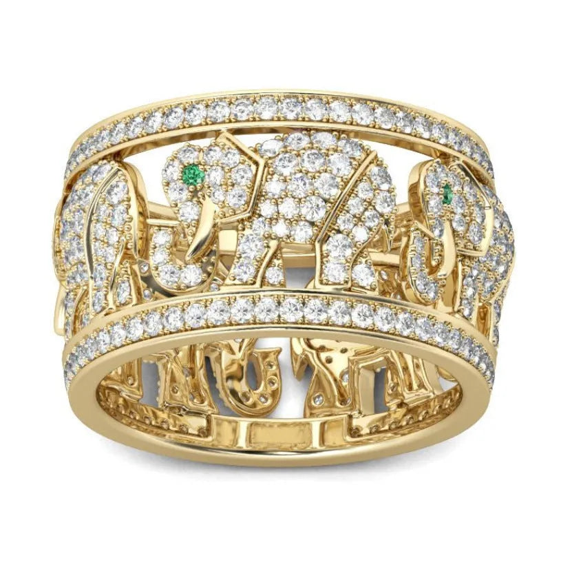 Alloy elephant ring with full diamond design in AJZ1935 or AJZ141 colour on a size 6-10 UK finger.