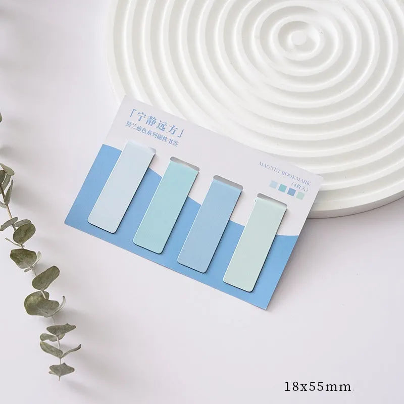 Set of four magnetic bookmarks with Morandi colour block designs in soft pastel shades