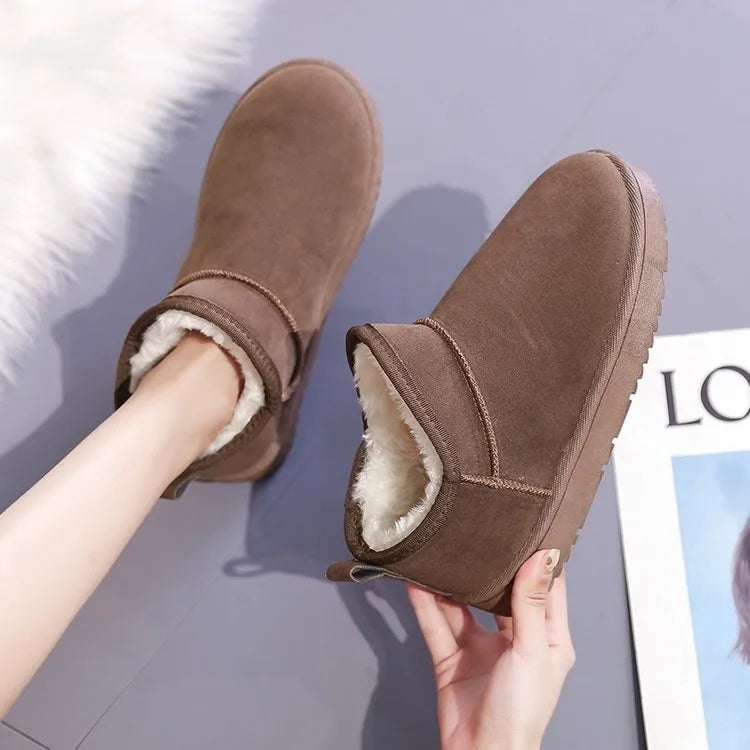Thickened plush boots for women hollow out PU leather overshoes artificial hair insole black side view