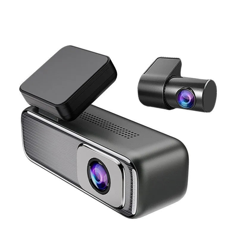 Car dashboard camera with 1.2-inch screen mounted on windscreen, showing WIFI and recording indicators.
