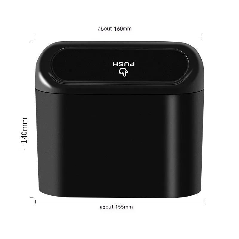 Black folding car trash can with seat mounting bracket and waterproof plastic construction
