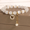 White crystal cat's eye bracelet with geometric Korean-style design for women