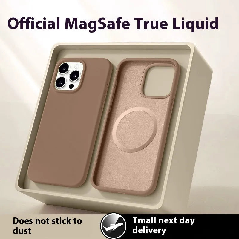 Magsafe liquid silicone phone case for Apple iPhone in solid colour with magnetic ring visible