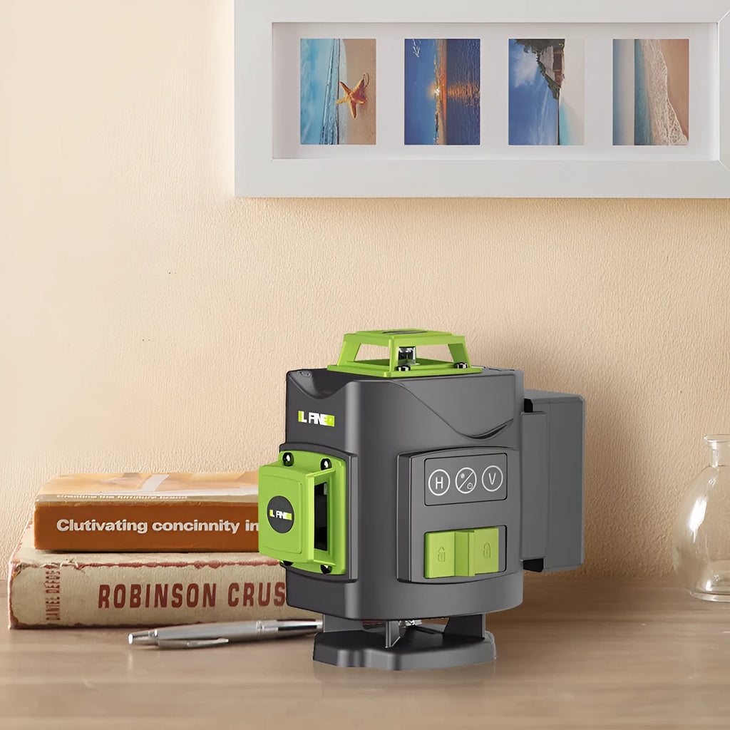16 line green laser level showing 360 degree projection pattern for construction alignment