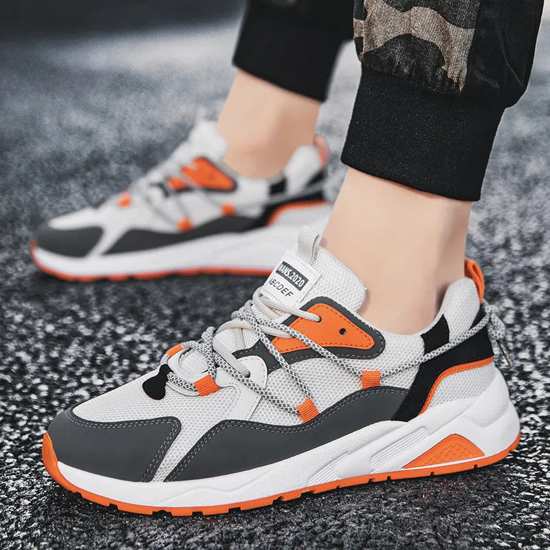 Platform lightweight casual running shoes with mesh upper, rubber sole, available in beige black and grey