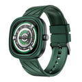 Black Bluetooth smartwatch with square TFT touchscreen on a silicone wristband.