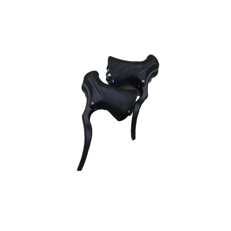 Pair of aluminium alloy road bicycle brake levers in black and silver finish