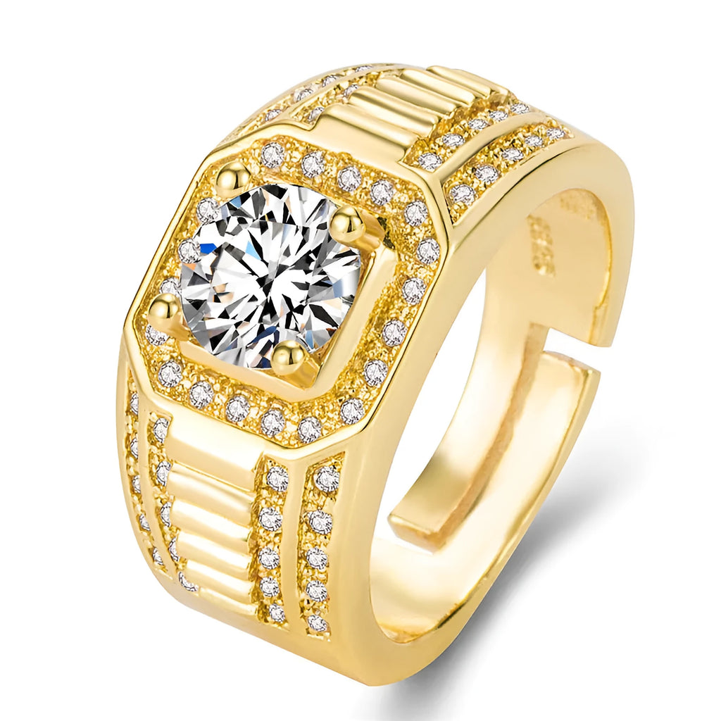 Men's adjustable copper ring with large square diamond motif in gold colour finish