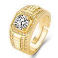 Men's adjustable copper ring with large square diamond motif in gold colour finish