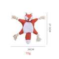 Brown fox dog toy with squeaker and crinkle paper, cotton rope arms and legs, embroidered eyes