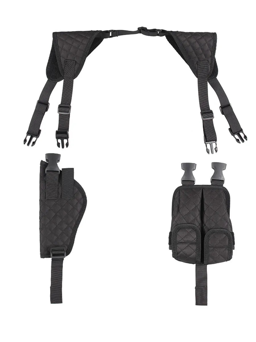 Outdoor holster portable hidden double magazine pouch in black nylon for unisex concealed carry
